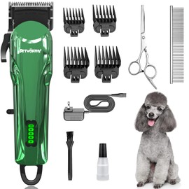 Petworthy Quiet Dog Grooming Kit - 2000mAh Quiet Dog Grooming Clippers for Heavy Thick Hair Coats Waterproof Rechargeable Cordless Clippers Adjustable Safe and Easy to Clean Home Pet Grooming Tool