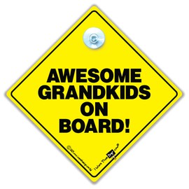Awesome Grandkids On Board Car Sign, Suction Cup Baby Car Sign, Baby on board Sign, Baby Car Sign, Suction Cup Grandparent Baby on Board Sign 14cm