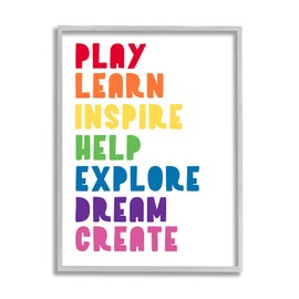Stupell Industries Play Learn Inspire Create Phrase List Rainbow Text, Designed by Anna Quach Gray Framed Wall Art, 24 x 30, Multi