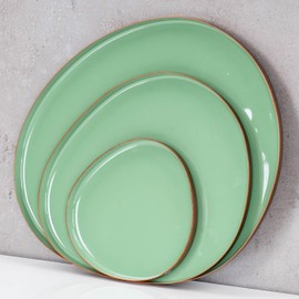 levandeo Set of 3 Decorative Trays Green Copper Metal Plate Enamel Table Decoration Bowl Metal Bowl Shelf Decoration