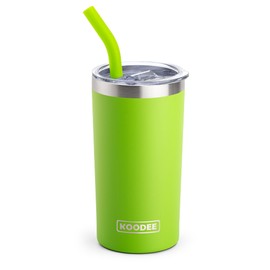 koodee Kids Tumbler with Straw-12 oz Skinny Tumbler Stainless Steel Double Wall Vacuum Insulated Cup with Spill Proof Lid, Sweat-Free(Apple Green)