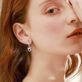 Zodiac Sign Earrings with Colourful Zrkonia - Qings Women's Girls Hoop Earrings 925 Sterling Silver Small Horoscope Pendant Hanging Hoops Earrings 12 Constellation Constellation Astrology Jewellery