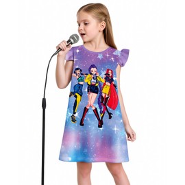 Girls Summer Dress Pop Singer Demon Wear Birthday Wedding Casual Suit for 5-12 Years