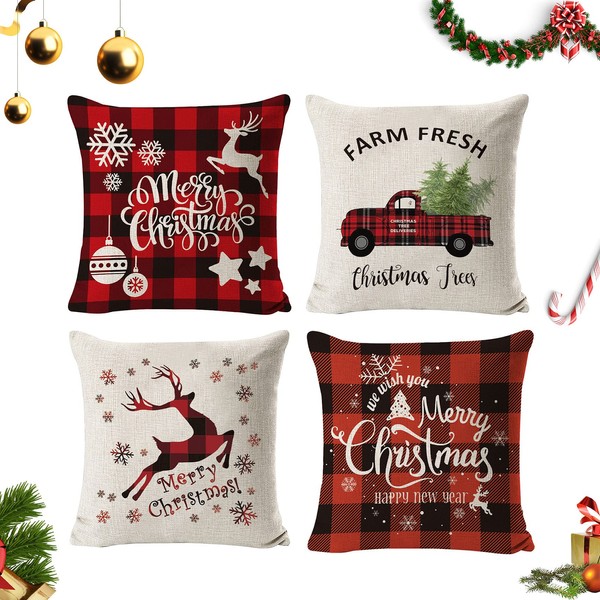 Abnaok Set of 4 Christmas Cushion Covers, 45 x 45