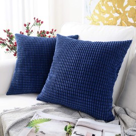 MERNETTE Decorative Throw Pillow Cover Cushion Covers Pillowcase, Home Decor Decorations for Sofa Couch Bed Chair, Corduroy, Granules Dark Blue, 18"x18",2 Pieces