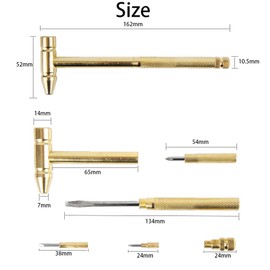 6-in-1 Mini Brass Hammer Dual Head Small Hammer Multifunction Copper Hammer with Detachable Screwdriver Tool for Jewelry Watch Repairing