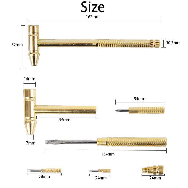6-in-1 Mini Brass Hammer Dual Head Small Hammer Multifunction Copper