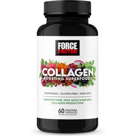 Force Factor Collagen Boosting Superfoods, Vegan Collagen Booster with Hyaluronic Acid, Biotin, Bamboo, Amino Acids & Vitamins for Hair, Skin, and Nails, Strengthener and Skin Supplement, 60 Capsules