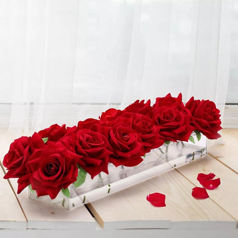 12 Holes Rectangular Flowers Vase With LED Light Clear Acrylic