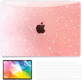 QJUZO Compatible with MacBook Air 13 inch Case 2025 2024 2023 2022 M4 M3 M2 (Model A3240 A3113 A2681) Sturdy Glitter Laptop Hard Shell for MacBook Air 13.6" + Keyboard&Screen Cover, Gradient Orange