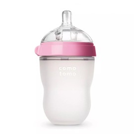 Comotomo 8oz Pink Baby Bottle Silicone Anti Colic Slow Flow Nipple