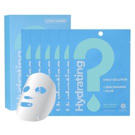 FreeGo Hydrating Daily Solution Niacinamide Aloe Facial Mask Sheet (6-Pack) | K-Beauty Skincare to Dewy Hydreated Skin