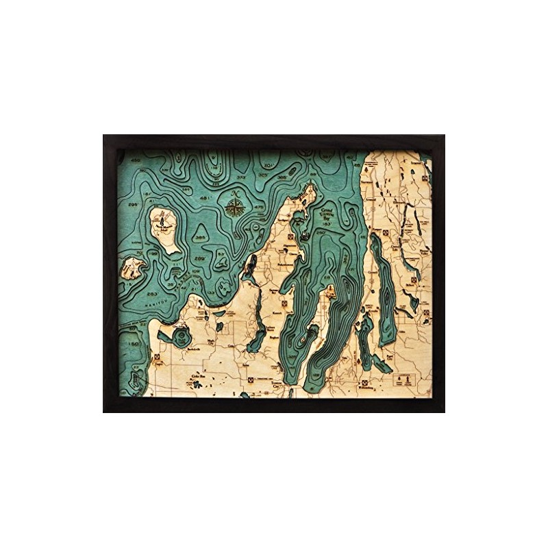 Grand Traverse Bay 3-D Nautical Wood Chart, 16" x 20"
