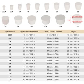 Labasics 10PK 4# Solid Rubber Stoppers - Size: 19 mm Bottle, 26 mm Top, 28 mm Length - White Conical Lab Seal Rubber Stoppers