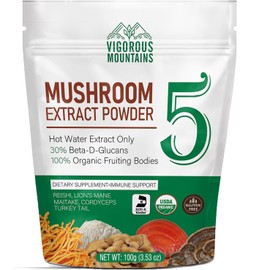 VIGOROUS MOUNTAINS Organic Mushroom Powder, USDA Certified, Premium Mushroom Supplement Blend for Immune Support, Brain Focus, Easy Mix in Coffee & Tea