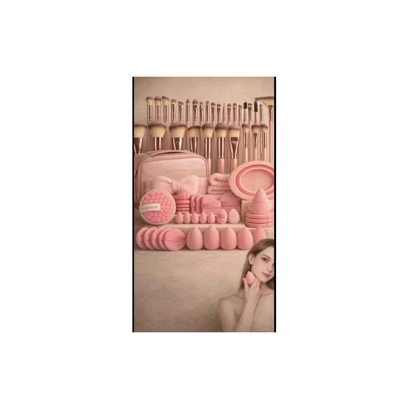 Fazxssea 67pcs Brochas De Maquillaje Rosa Profesional, Multifuncional, Con Estuche.