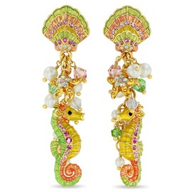 By The Sea Seahorse Shell and Starfish Clip Earrings by Ritzy Couture DeLuxe – 18K Gold Plated