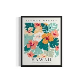 Póster de arte de Hawaii Flower Market Art para pared, arte de arte floral botánico para recámara, cocina, baño, decoración de sala de estar 61 (Hawaii, 8 x 10 pulgadas, sin marco)