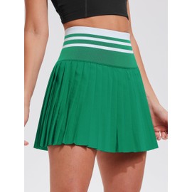 Airfree Pleated Tennis Skirts for Women High Waisted Golf Skort Skirt with Short Athletic Workout Skorts with Pockets Light Green
