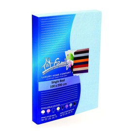 Family Bedding Single Fitted Sheet - Bed Sheets Single Bed Deep Pocket - Soft Jersey 100% Cotton 4 Way Stretch Blue Bedding - Shrinkage and Fade Resistant. (Single (100x200cm), Blue).