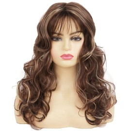 Siudus Brown Curly Vintage Wigs for Women Shoulder Length Layered 1970s Lady Hair Wig Middle Part Natural 70s Cosplay Costume Daily Wig