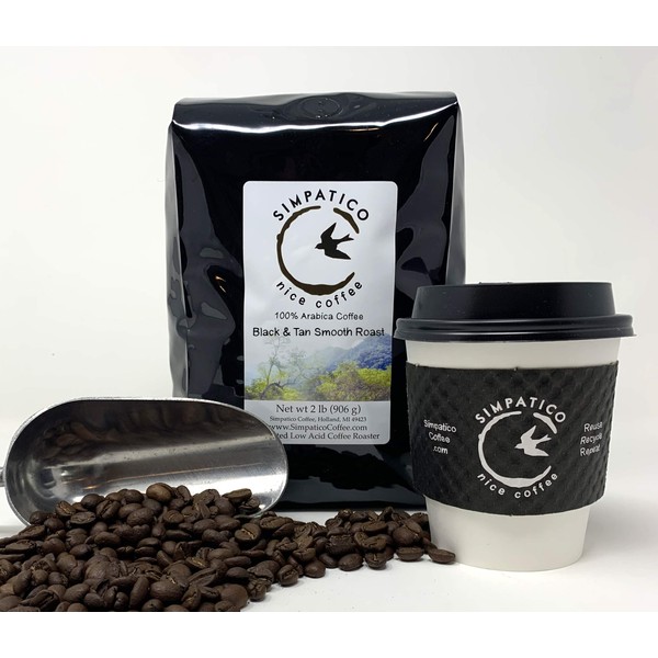 Simpatico Low Acid Coffee - Regular - Organic Black & Tan - Whole Bean (2 pound bag)