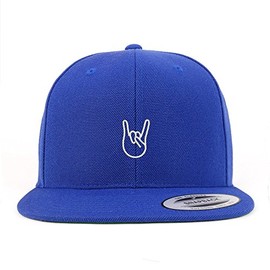 Trendy Apparel Shop Rock On Embroidered Flat Bill Snapback Baseball Cap - Royal