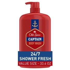 Old Spice Refreshing Body Wash for Men, 3X Defense, 24/7 Shower Fresh with Long Lasting Scent, Red Collection, Captain with Bergamot Scent, 33.4 oz