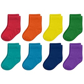 Sleyter Baby Socks - Basic set - 8 Pack - Newborn & Infant - Boy & Girl - Red & Black - 0-6 & 6-12 months - Plain Cotton Crew (6-12 Months, Rainbow)