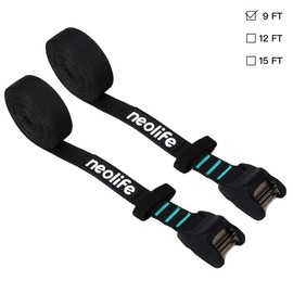 WONITAGO Rack Strap Tie Down Cam Straps for Surfboard SUP Paddleboard Kayak Snowboard and Canoes, 9/12/15 Feet (Pair), Black