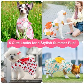 5PCS Dog Dresses for Small Dogs, Girl Dog Clothes Dress Floral Pet Puppy Princess Dresses, Female Doggie Outfit Summer Flower Cat Apparel with Bow Tie Hair Clip for Yorkie Chihuahua