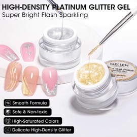 GELLEN Glitter Painting Gel Nail Polish Platinum Glitter Champagne Golden & Sparkling Silver Drawing Shimmer Floral Painted Liner Soak Off UV Lamp Cured for Salon DIY Painting Nail Art 2Pcs 8G