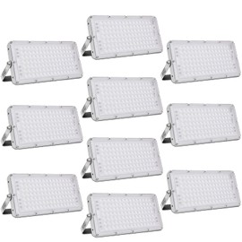 Sararoom 10Pcs 100W LED Flood Light Outdoor, IP65 Waterproof LED Security Lights, 9000LM 3000K Warm White LED Stadium Light, Floodlight Landscape Wall Light for Yard, Street, Parking Lot, Garage