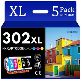 MOLIMER 5PK 302XL Black Color Ink for Epson T302 XL Ink Expression Home XP-6100  XP-6000