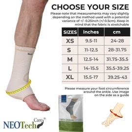 Neotech Care Ankle Support Sleeve - Bamboo Fiber Knitted Fabric - Light, Elastic & Breathable - Medium Compression - Right or Left Foot, Men, Women (Beige Colour, Size XS, 1 Unit)