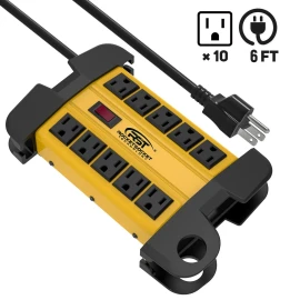 CRST 10 Outlets Heavy duty Power Strip Surge Protector 2800J 6FT Extension Power Cord