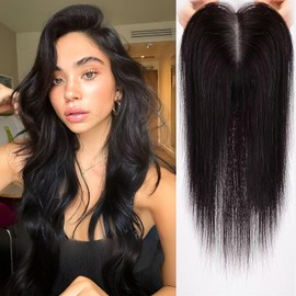 HAIRCUBE Hair Toppers for Women with Thinning hair, Natural Black 100% Real Human Hair Toppers for Women No bangs Human Hair Toppers with 3 Clips, Swiss Lace Base Hand-Tied 14inch 1B#