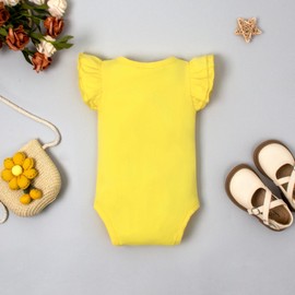 Magic Park 0-24M Infant Girl Romper Baby Girls Solid Color Bodysuit Toddler Ruffle Jumpsuit Shirts Casual Tops Baptism Shirt, Yellow, 3-6 Months