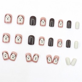 Nail Tip, Short, 24 Pieces, False Nail Tip, Brown, Black, Dog, Popular, Japanese Style, Cute, Simple, Fashionable Party, Autumn, Spring, Summer, Daily Life, Bridal Nail Tip, Coming of Age Ceremonies,