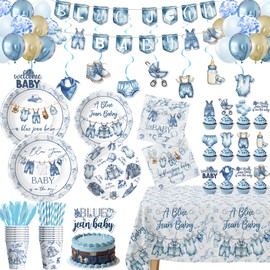 Owelleny Blue Jean Baby Shower Decorations Supplies Boy, Rustic Denim Theme