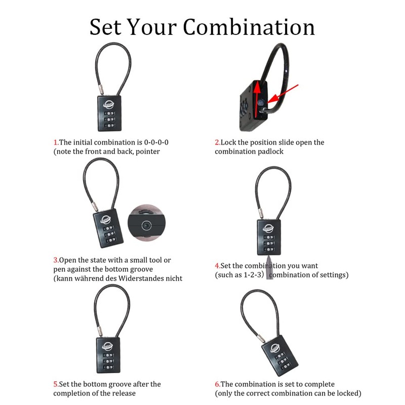 SISAV 3 Digit Cable Combination Lock 5 inches Cable for