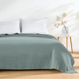 Chezmoi Collection 100% Cotton 4 Layer Muslin Blanket, King Size - Lightweight Breathable Pre-Washed Throw, Soft All Season Blanket for Bed Sofa Couch, Sage Green