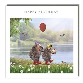 Tracks Publishing 'Happy Birthday' Card - Funny Photographic Image - Hedgehog Birthday Party - For Him/For Her - From The Light Hearted Collection, White Red Brown Green, 158 x 159mm