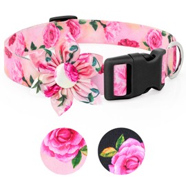 BiPawTi Pink Dog Collar with Bloom Decoration, Soft Floral Dog Collars for Medium Dogs Female, Spring Summer Dog Collar, Cute Flower Dog Collar Girl Female Dogs (Pink, M)