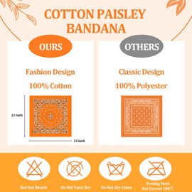 PJPSAA 24 Pack Bandanas Bulk 22x20 Inch Cotton Paisley Bandanas Headband Scarf for Men Women (Orange)