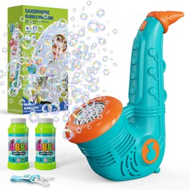 PANACARE Saxophon Seifenblasenmaschine für Kinder, Bubble Machine 5000+ Blasen/Min mit Seifenblasenlösung für Hochzeit/Geburtstag/Party/Ostern, Kinderspielzeug Geschenk für Junge&Mädchen 345678（Blue）