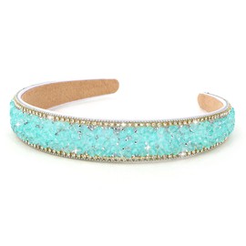 Light Blue Rhinestone Headband Wide Bling Sparkly Beaded Head Band – Non-Slip Fashion Trendy Holiday Hair Accessories for Women & Girls