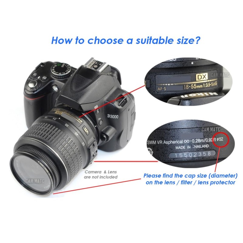 2 pcs Universal Camera Lens Front Caps 55mm with Secure