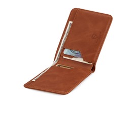 Vaultskin MANHATTAN Slim RFID Blocking Bifold Leather Wallet for Men - Minimalist Front Pocket Card Holder, Holds 9 Cards & Cash, Premium Italian Leather (Cognac)