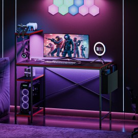 SEGAWE 44 Inch Carbon Fiber Black Reversible Gaming Desk with Power Outlet & LED Lights